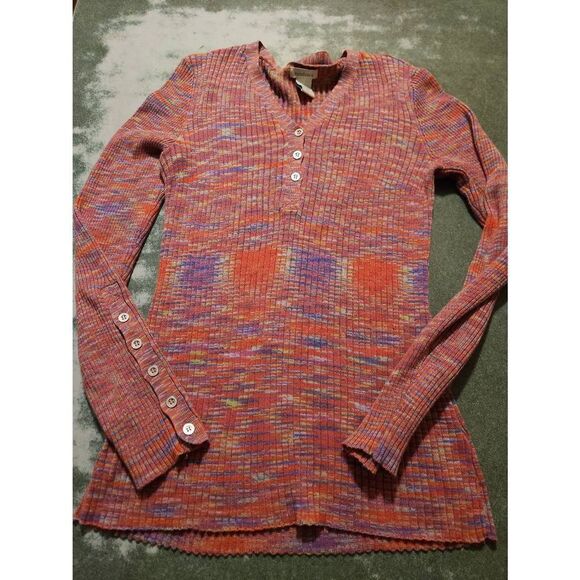 Sundance Womens Create Beauty Henley Shirt Raspberry Multi Color - Picture 1 of 3